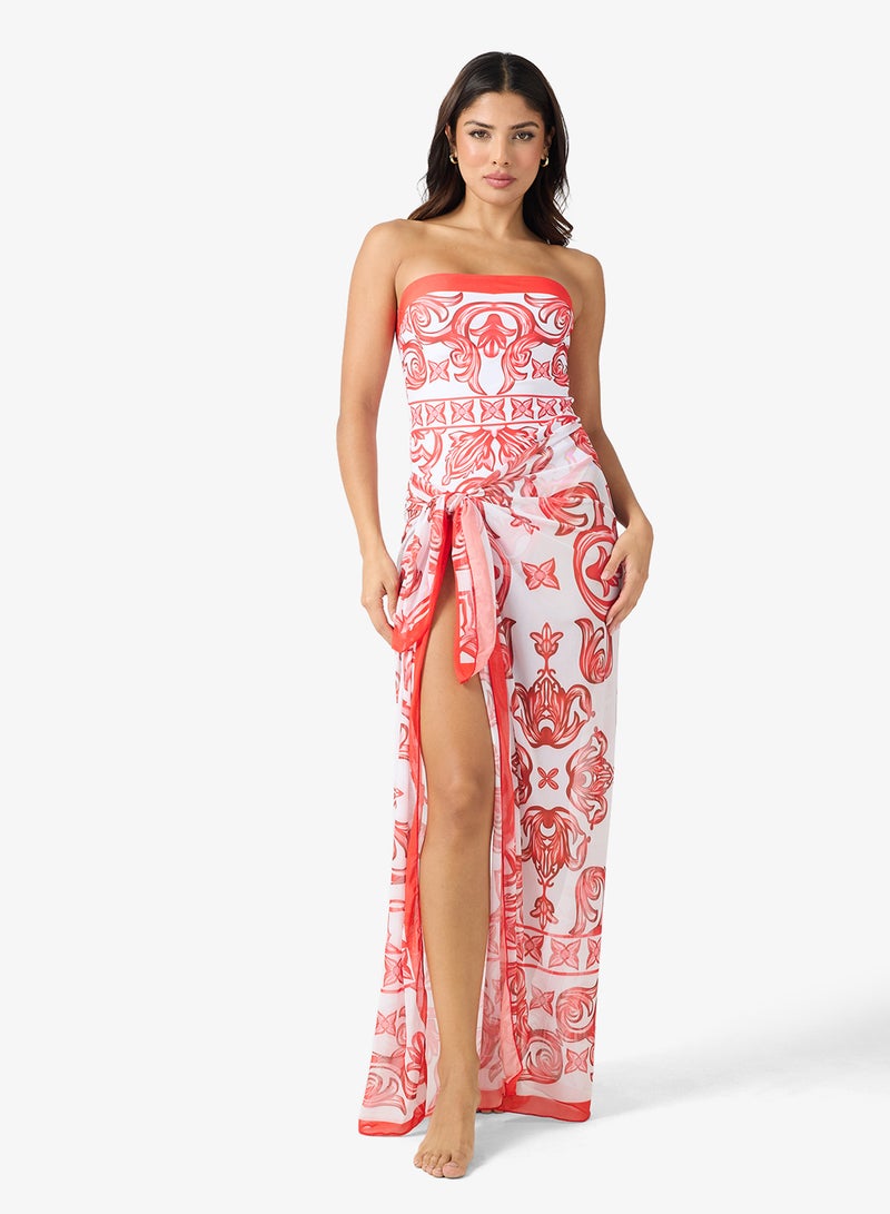 جينجر قطعتان بدلة سباحة بطبعة باروك مع غطاء سارون - Image 1